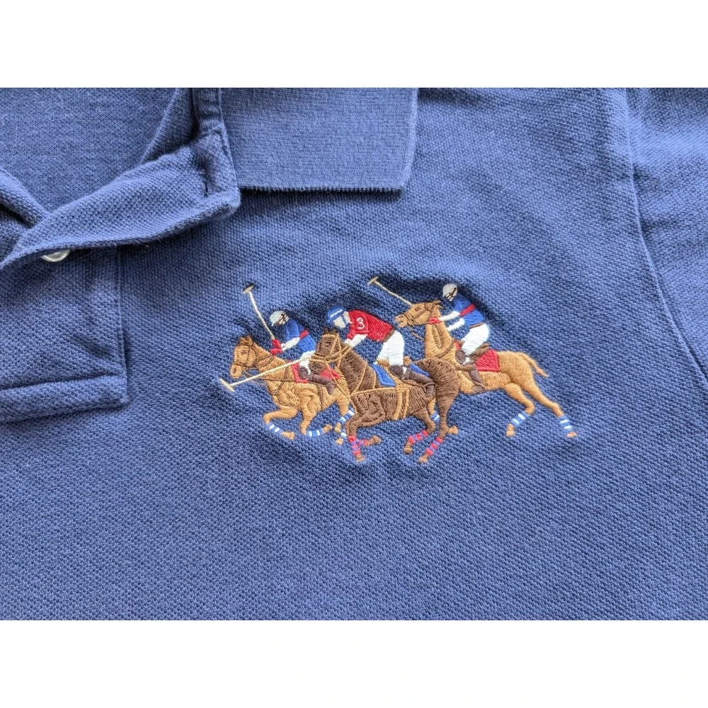 Ralph‎ Lauren Polo Mens XL Custom Fit Triple Pony Navy Blue Short Sleeve